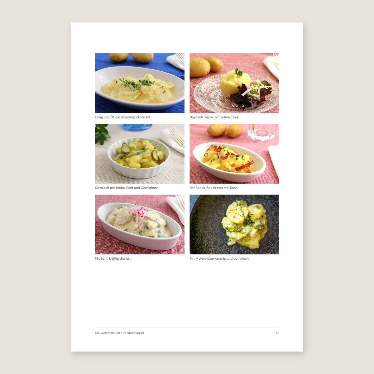 Heftseite mit sechs Kartoffelsalat-Varianten im Foto
